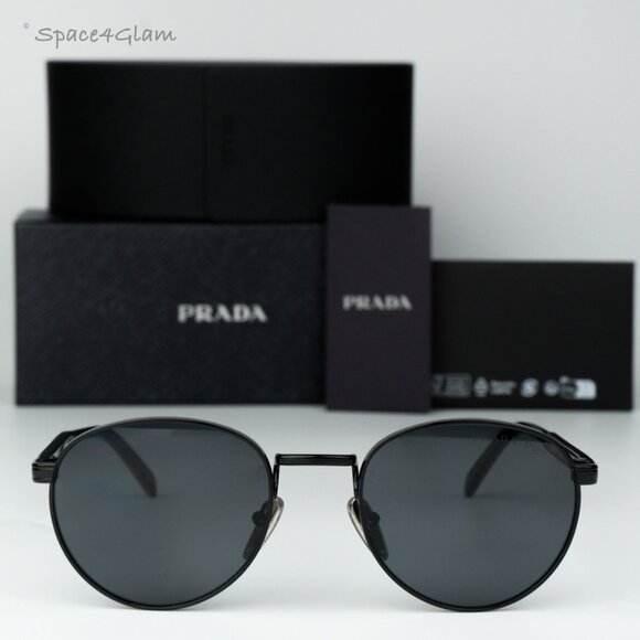 Prada Men Sunglasses Black Polarized Round PRB51S 1AB5Z1 NEW AUTHENTIC - Picture 1 of 11